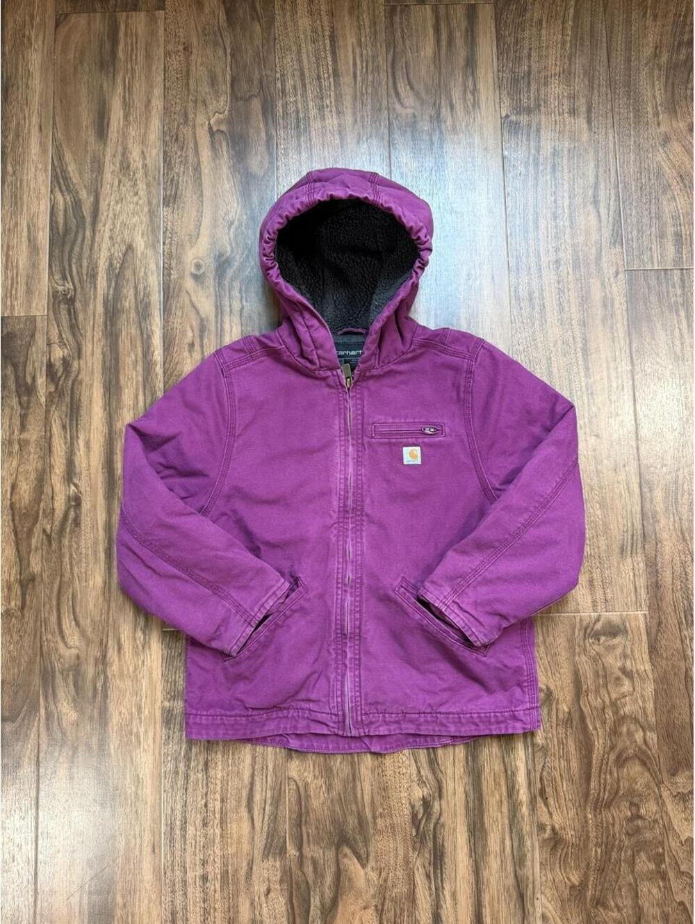Carhartt Canvas Sherpa Lined Kids Hooded Jacket Size Small